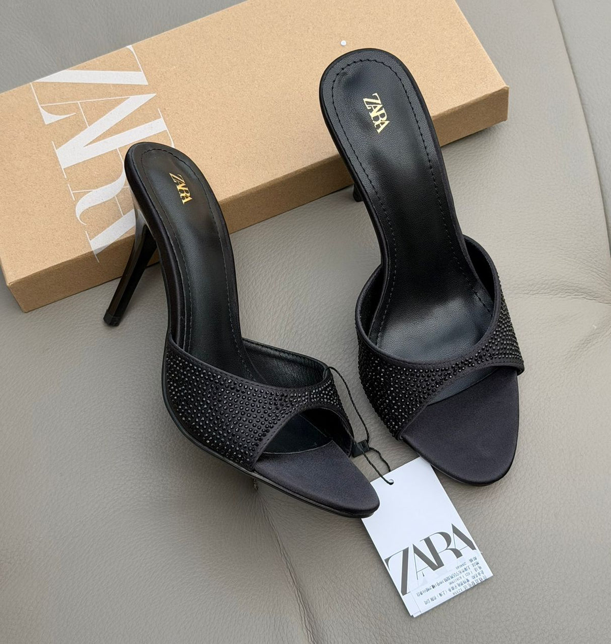 Zara Sparkling Rhinestone High-Heel Mules