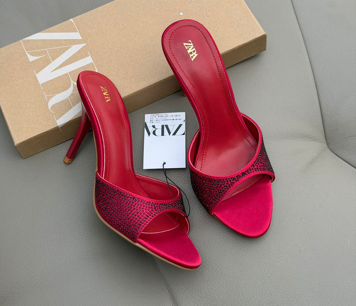 Zara Sparkling Rhinestone High-Heel Mules