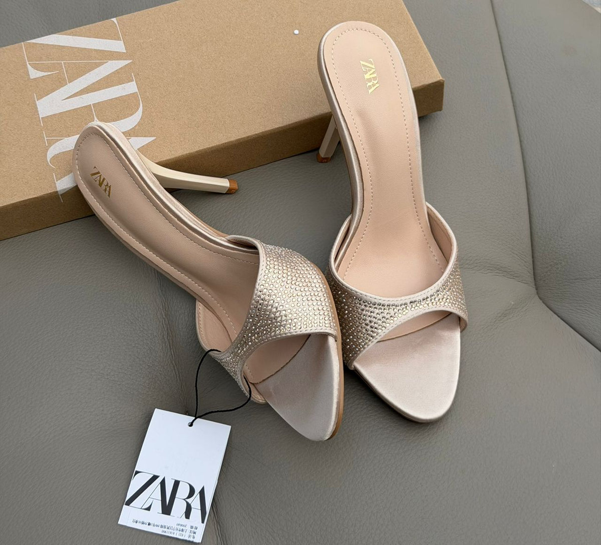 Zara Sparkling Rhinestone High-Heel Mules