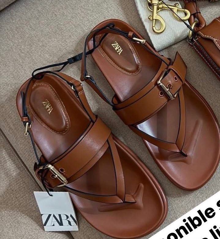 Zara Women's Leather-Effect Buckled Slingback Sandals