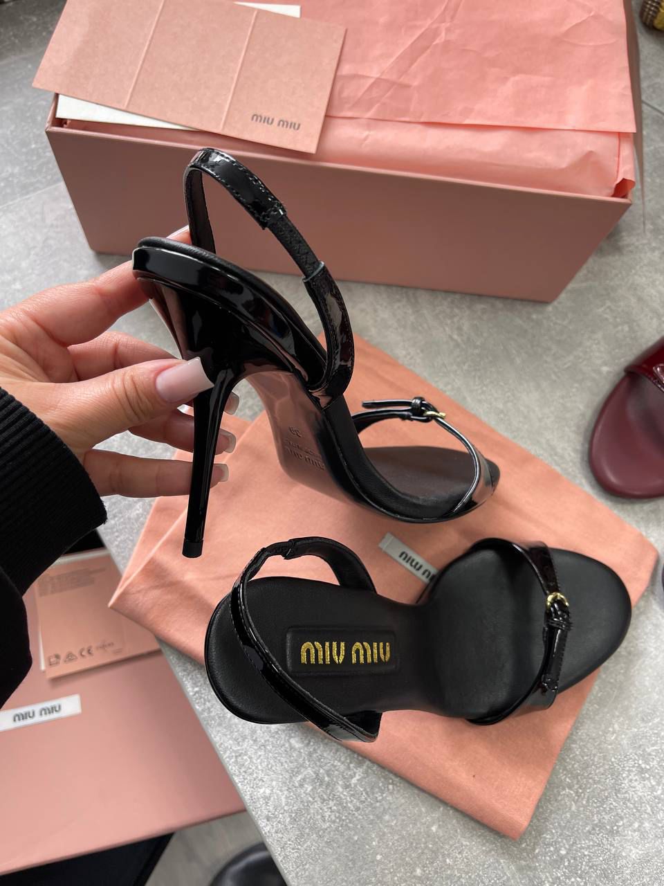 Miu Miu Patent Leather Buckle-Detail Slingback Sandals