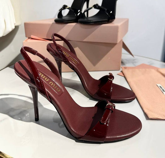 Miu Miu Patent Leather Buckle-Detail Slingback Sandals